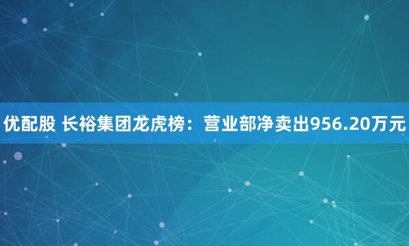 优配股 长裕集团龙虎榜：营业部净卖出956.20万元